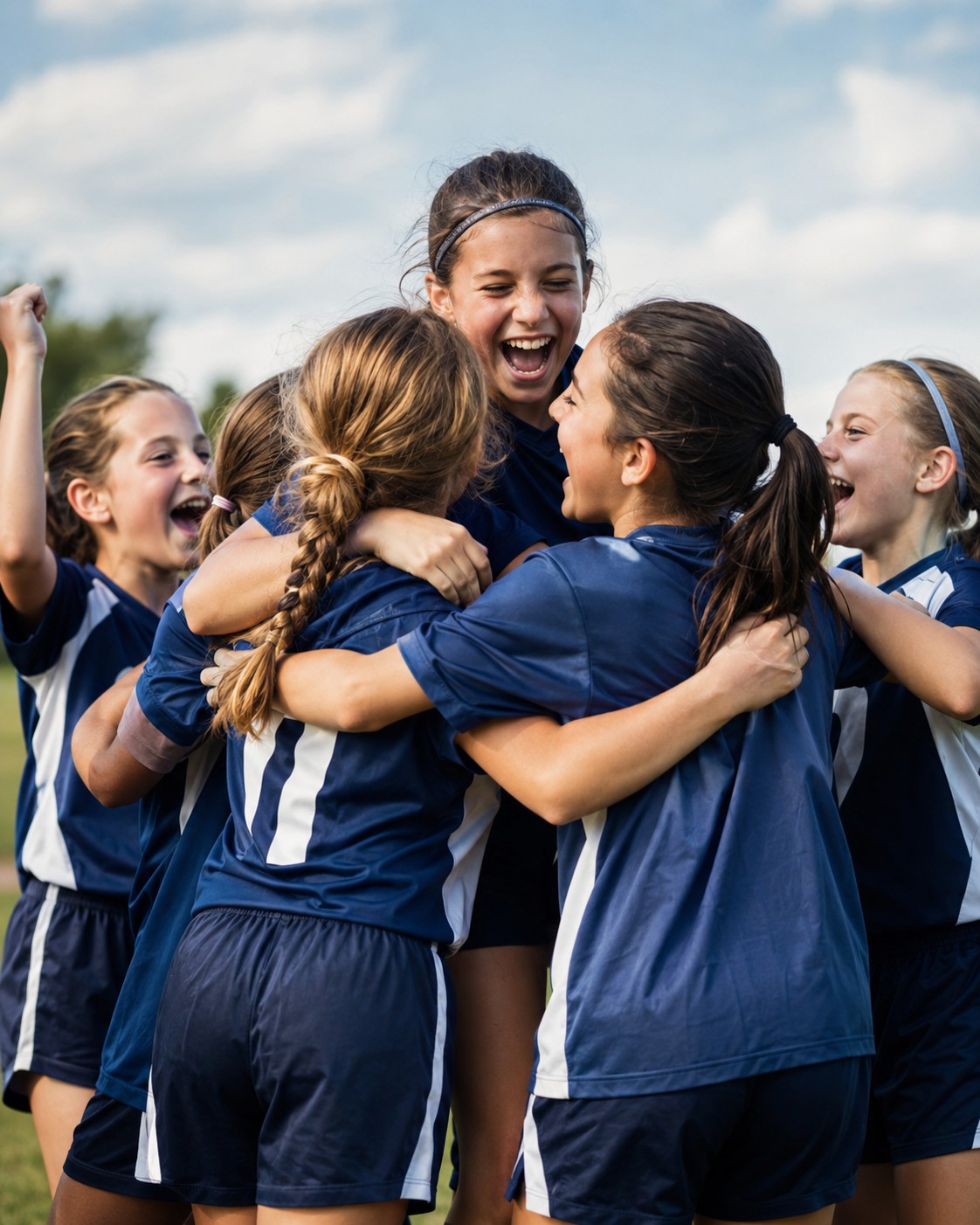 Youth sports team celebrating together