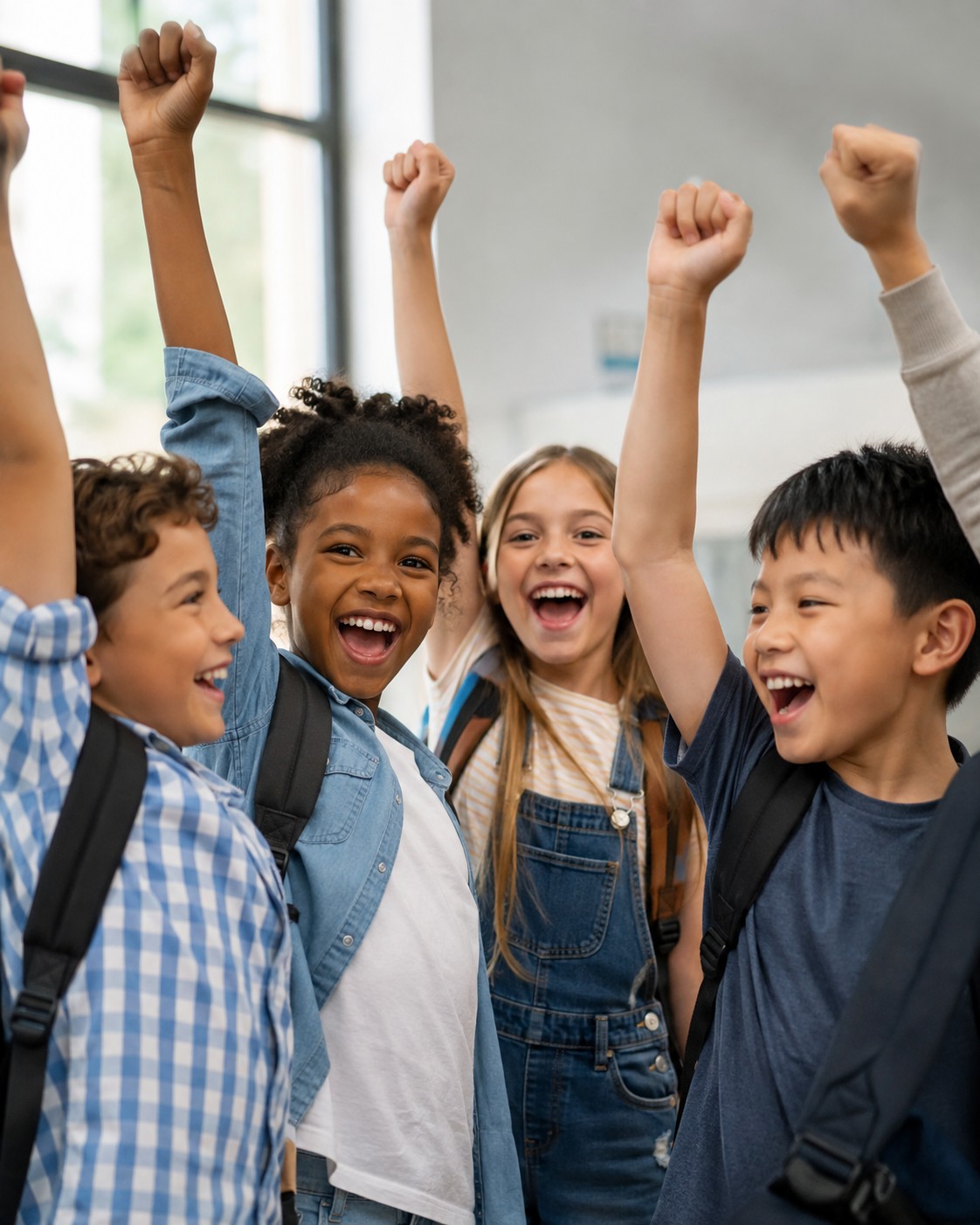 Students cheering together at school